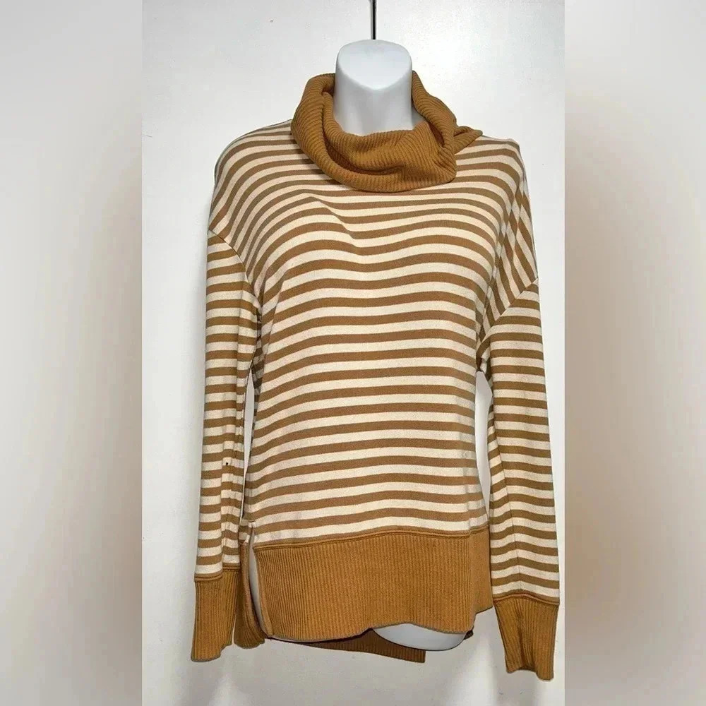 GAP Soft Spun Knit Cowl Neck Top Tall.Long Sleeves.Side Vents.Brown&White.